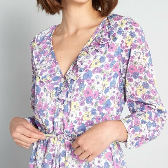 ModCloth Ditzy Floral Print “Ruffling For Flowers” MIDI Dress Cottagecore Sz 14 - Picture 3 of 16